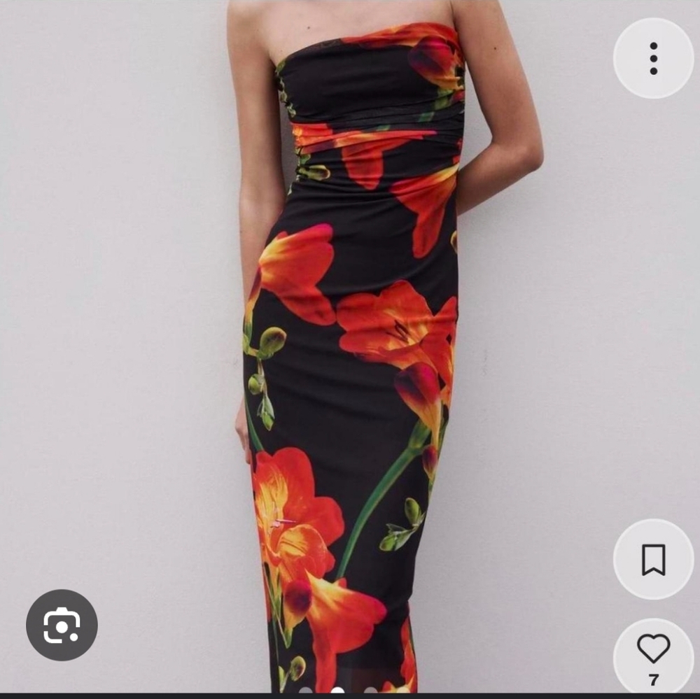 Zara Floral Bodycon Midi Dress